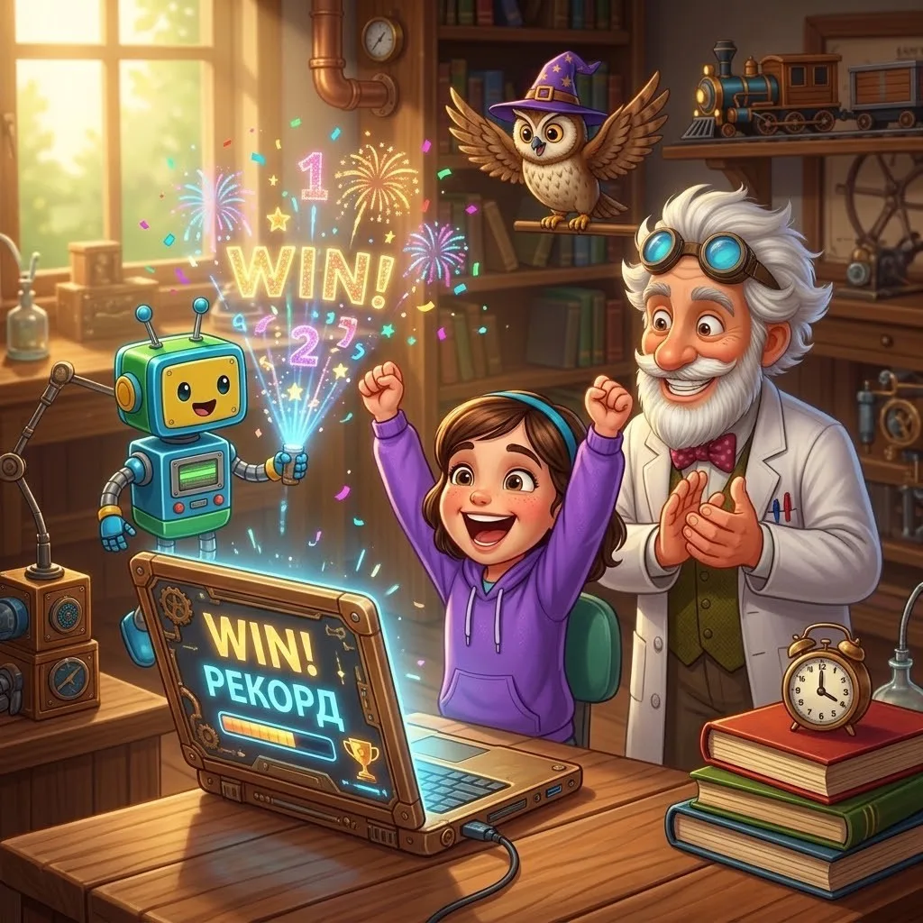 WIN! New record — Alice celebrates a win in the game