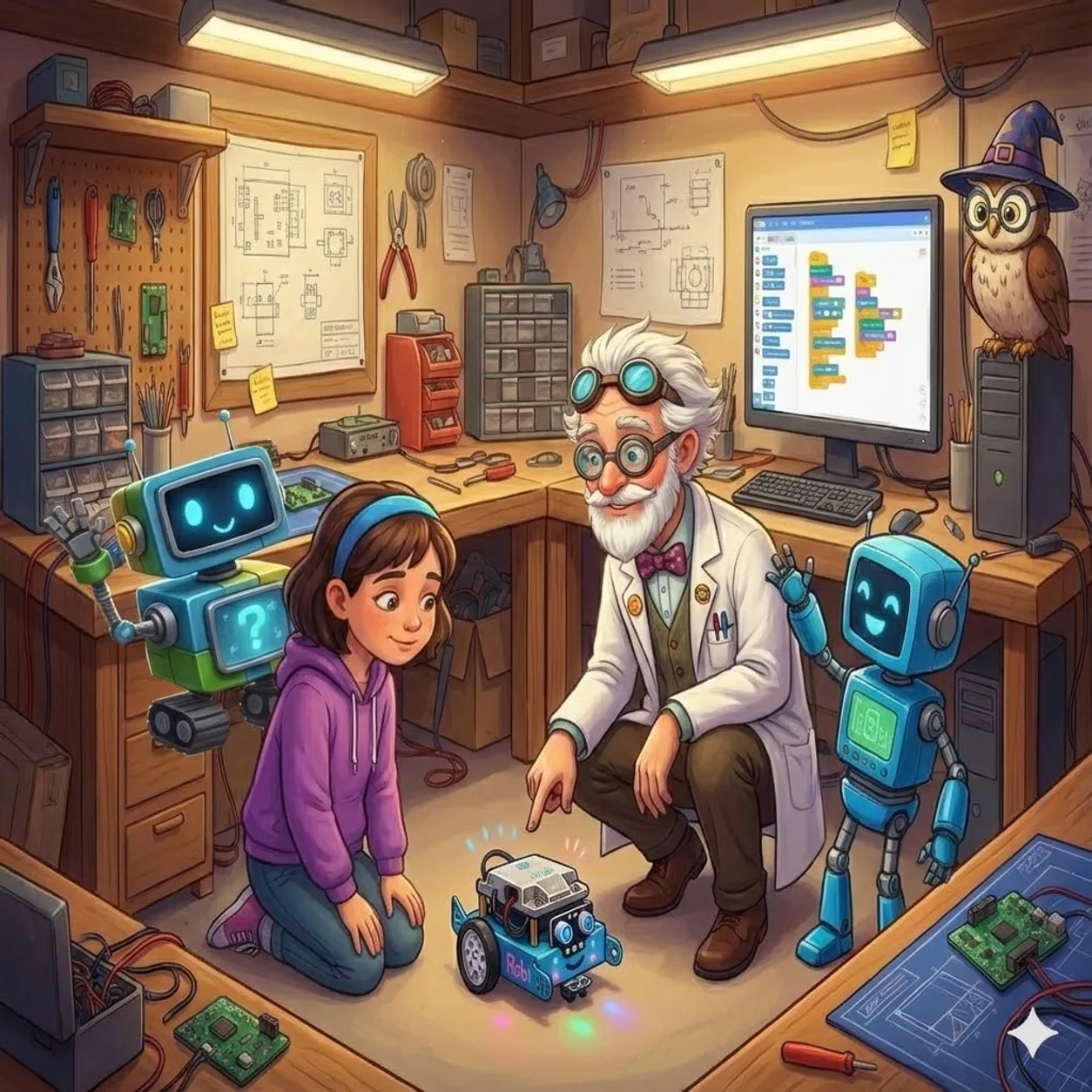 Robi in the lab: Scratch blocks and robot programming